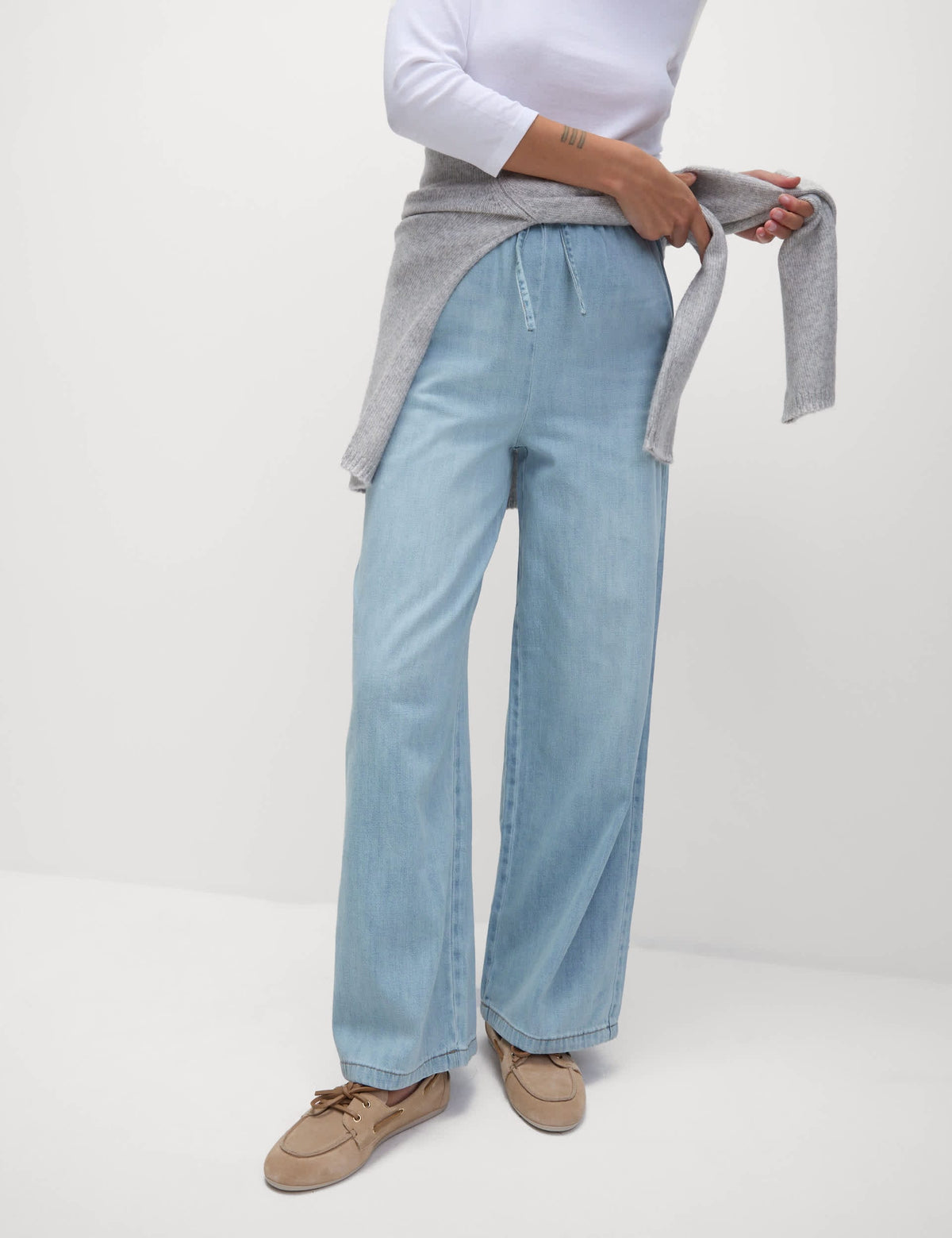 Denim Büzgülü Wide Leg Pantolon