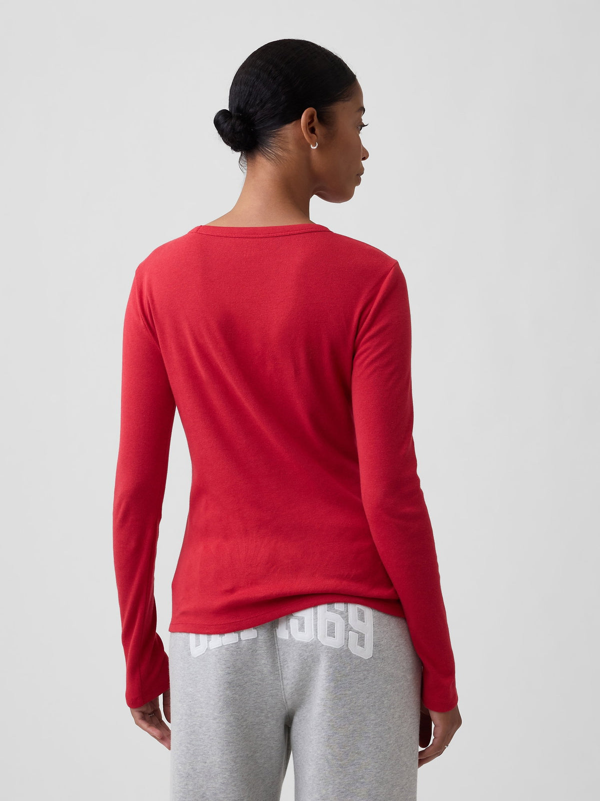 Kırmızı Modern Fitilli Bisiklet Yaka T-shirt
