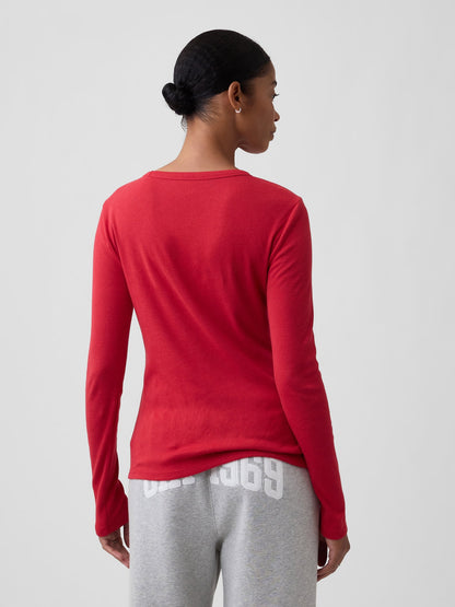 Kırmızı Modern Fitilli Bisiklet Yaka T-shirt