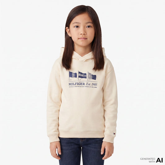 Tommy Hilfiger Waving Flag Çocuk Bej Hoodie