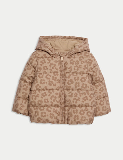 Leopar Desenli Kapüşonlu Mont