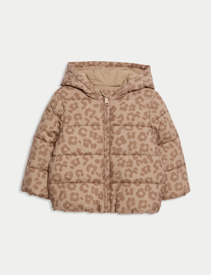 Leopar Desenli Kapüşonlu Mont