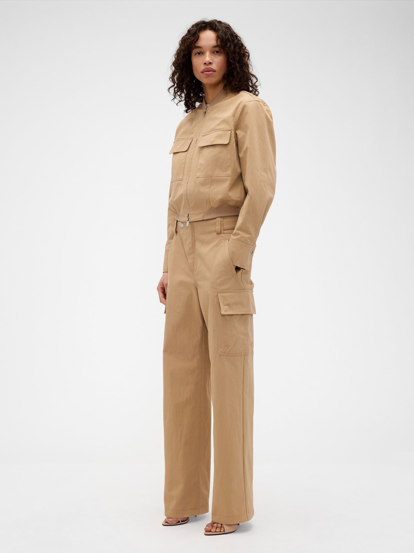 Bej Gap × Victoria Beckham High Rise Kargo Pantolon