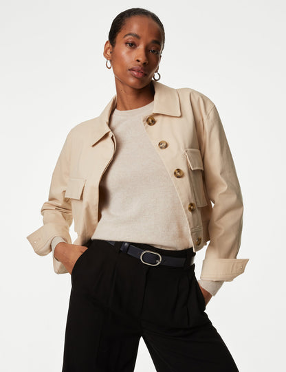 Relaxed Fit Crop Bomber Ceket