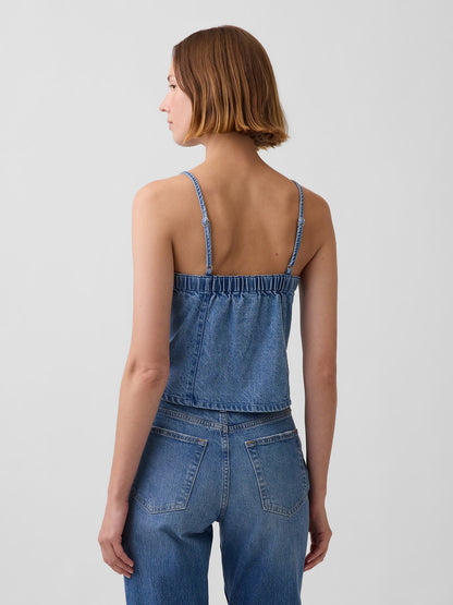 Koyu Mavi Ultrasoft Denim Dikişli Kare Yaka Üst