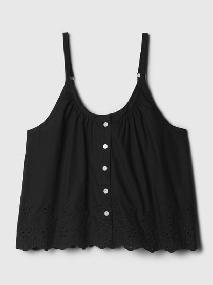 Siyah Fisto Işlemeli Poplin Pijama Üstü