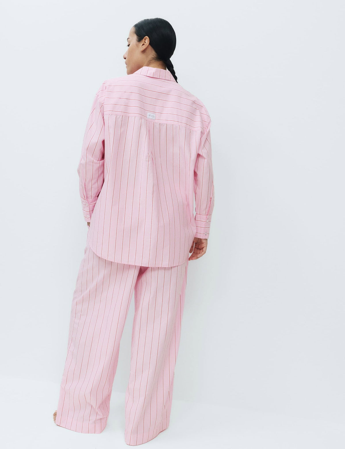 %100 Pamuk Poplin Çizgili Pijama Üstü