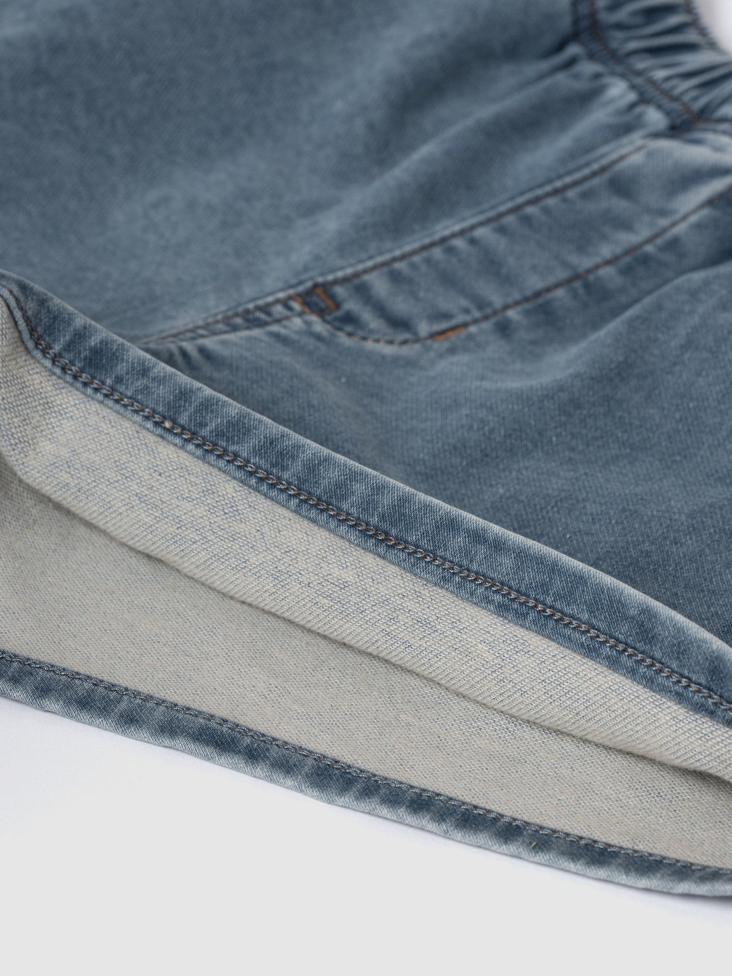 Açık Mavi High Rise Pull-on Eşofman Altı Jean Şort