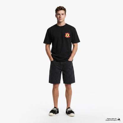 Market Smiley Sunflower Erkek Siyah T-shirt