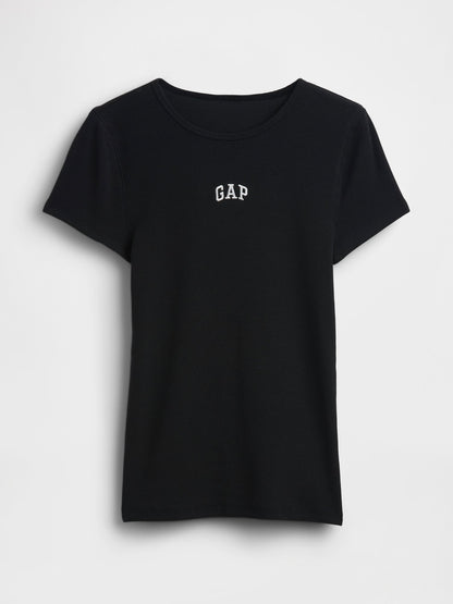 Siyah Modern Fitilli Gap Logo T-shirt