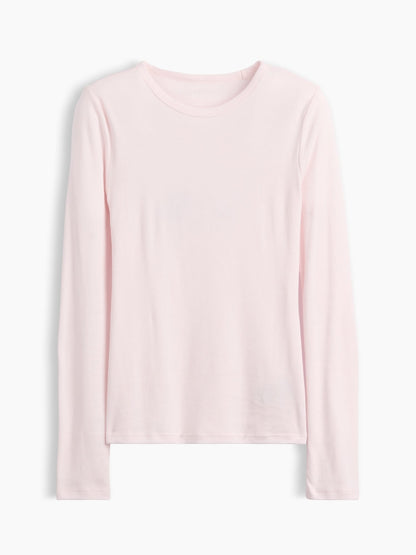 Açık Pembe Modern Fitilli Bisiklet Yaka T-shirt