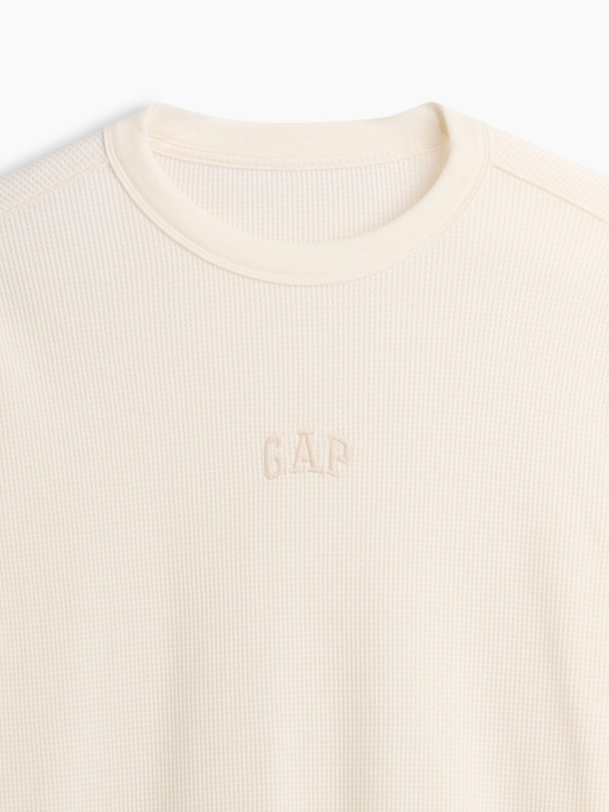 Kırık Beyaz Waffle-knit Bisiklet Yaka T-shirt