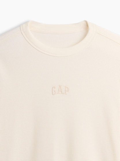Kırık Beyaz Waffle-knit Bisiklet Yaka T-shirt