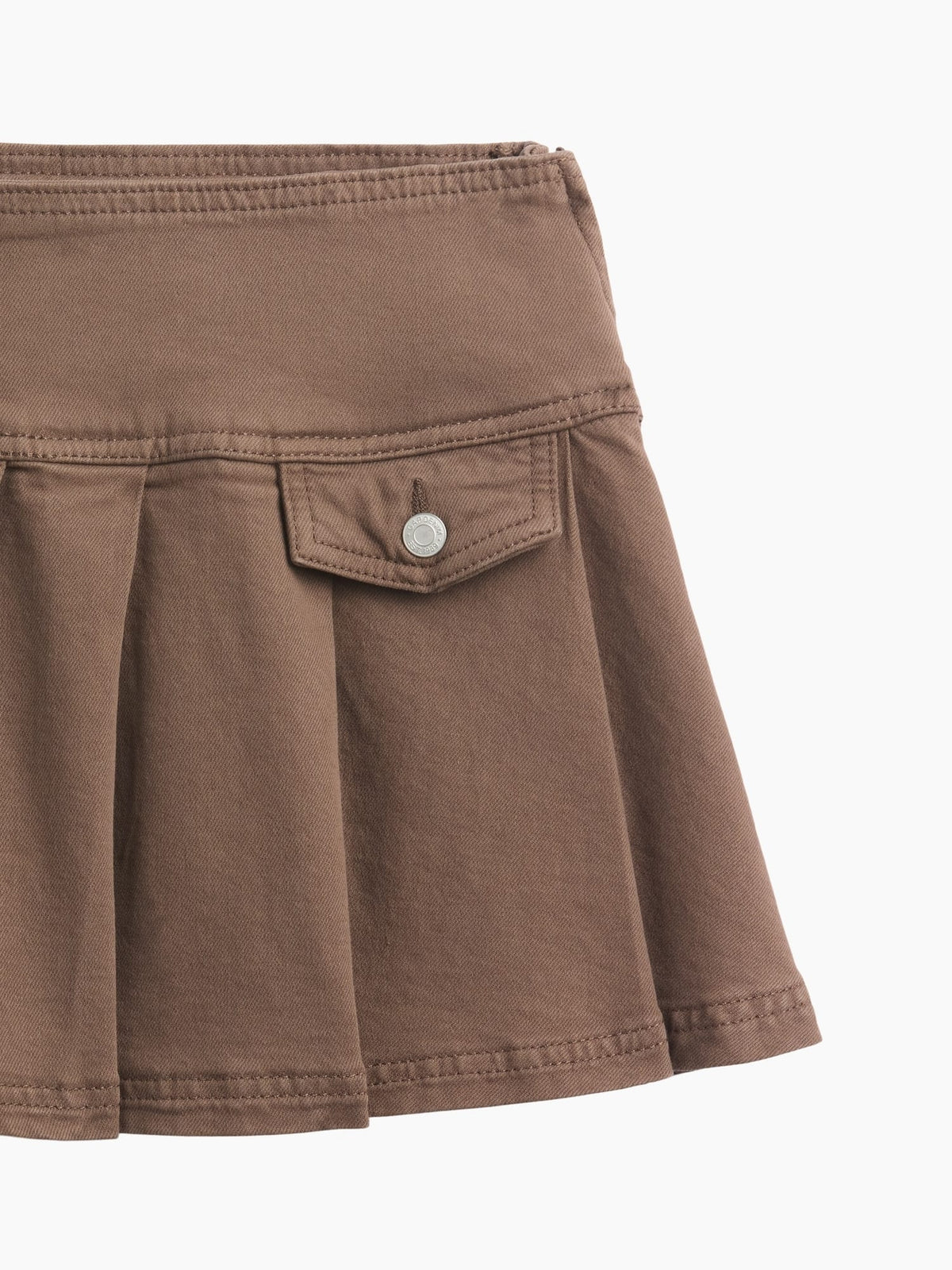 Kahverengi Denim Pileli Mini Etek