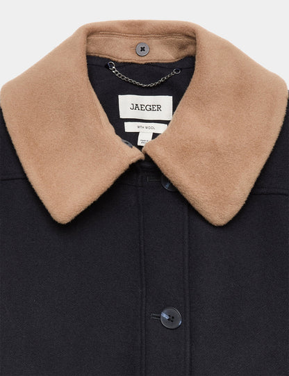 Jaeger Yün Karışımlı Kontrast Yakalı Kaban