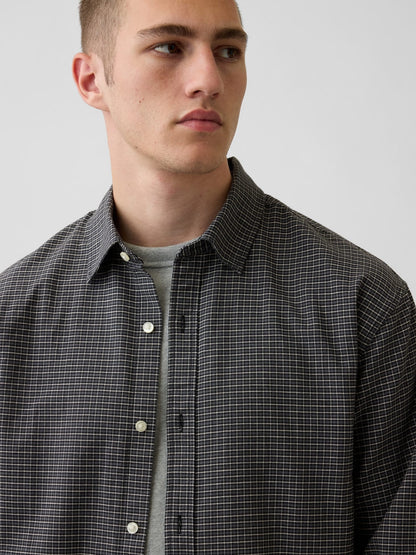 Gri Relaxed Crop Straight-hem Oxford Gömlek