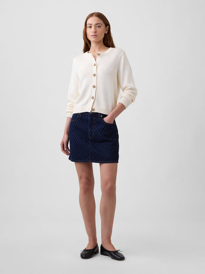 Koyu Mavi Textured Denim Mini Etek