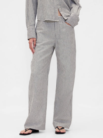 Beyaz Keten Karışımı Wide-leg Pantolon