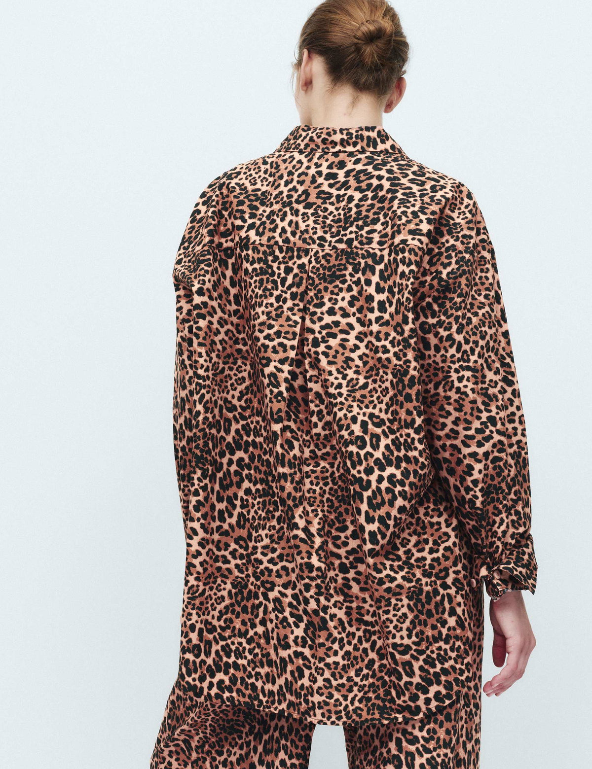 Saf Pamuklu Leoparlı Pijama Üstü