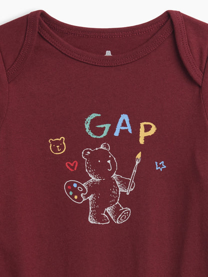 Bordo Grafik Baskılı Bodysuit