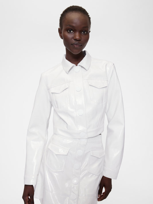 Beyaz Gapstudio Vegan Patent Suni Deri Crop Ceket