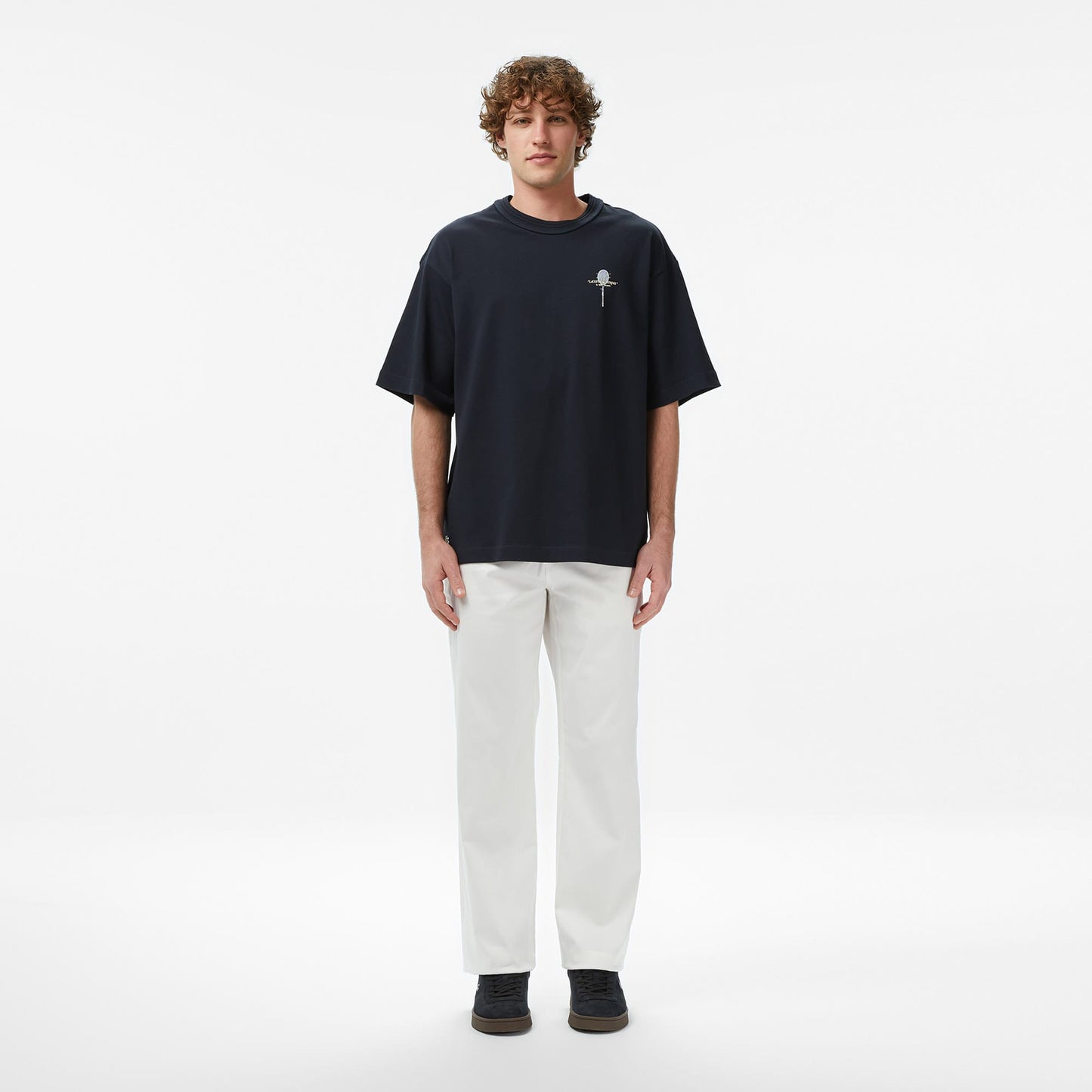 Lacoste Erkek Loose Fit Bisiklet Yaka Baskılı Koyu Gri T-shirt