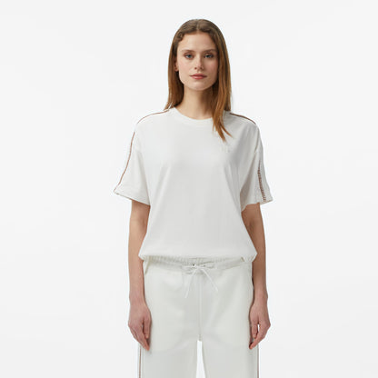 Lacoste Kadın Loose Fit Bisiklet Yaka Krem T-shirt