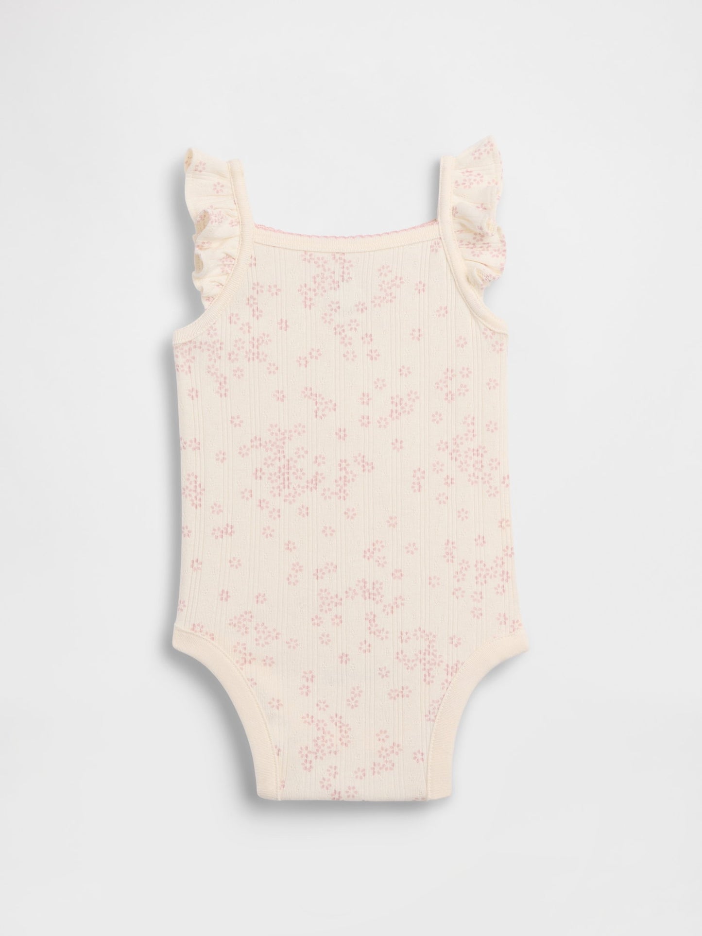 Krem Pointelle Fitilli Çiçekli Askılı Bodysuit