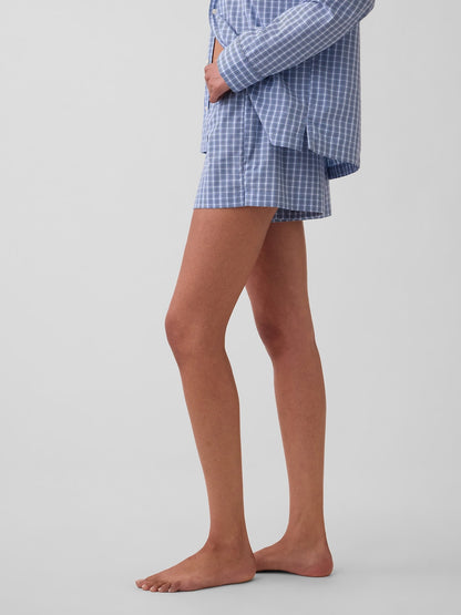 Mavi Poplin Boxer Pijama Şort
