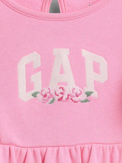 Pembe Fransız Havlu Kumaş Ruffle Logo Elbise