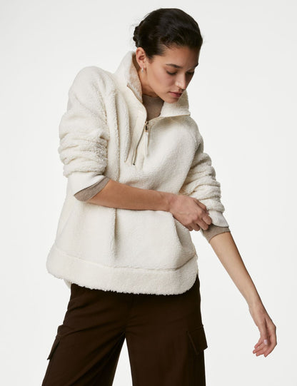 Fermuar Detaylı Borg Sweatshirt