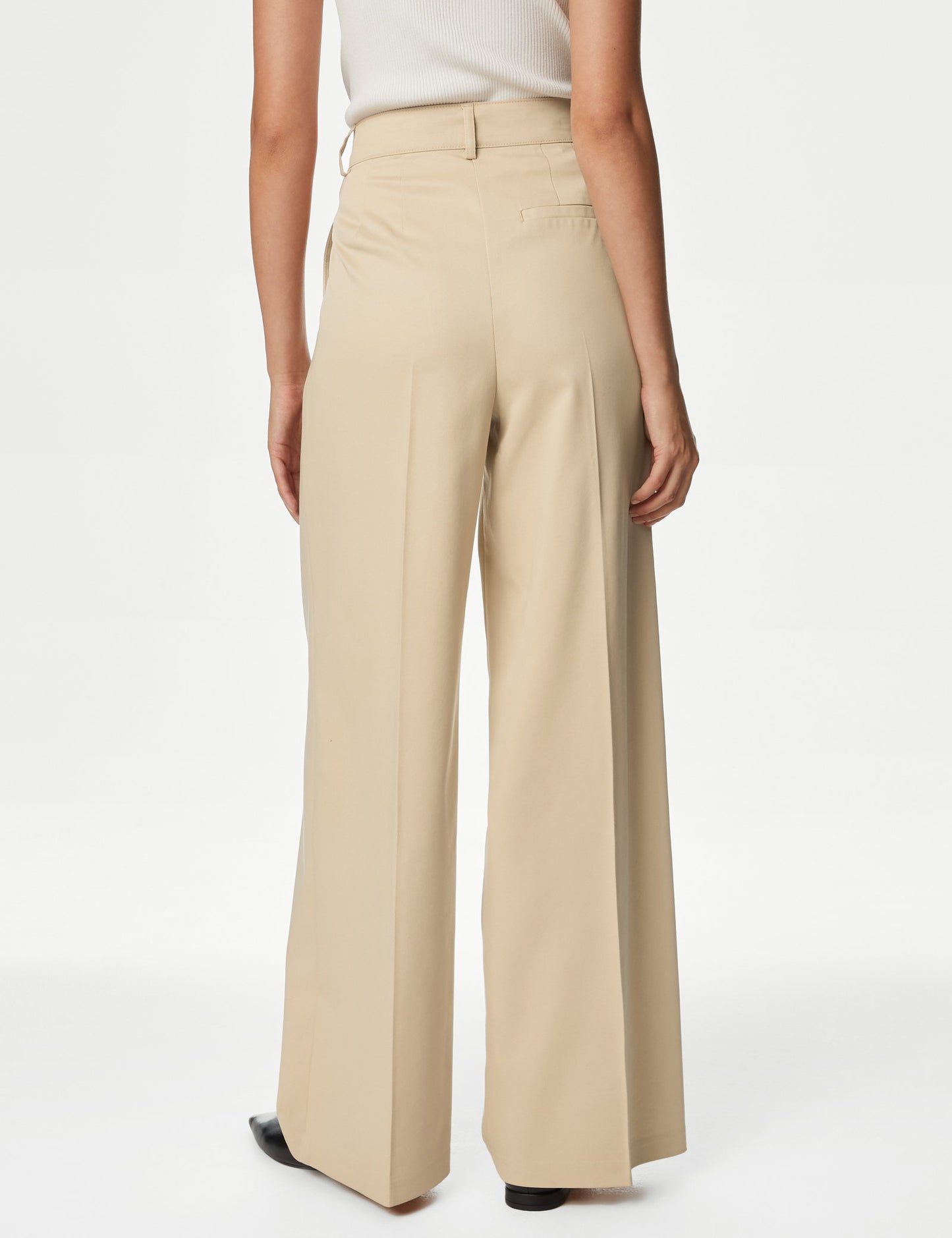 Pile Detaylı Yüksek Bel Wide Leg Pantolon