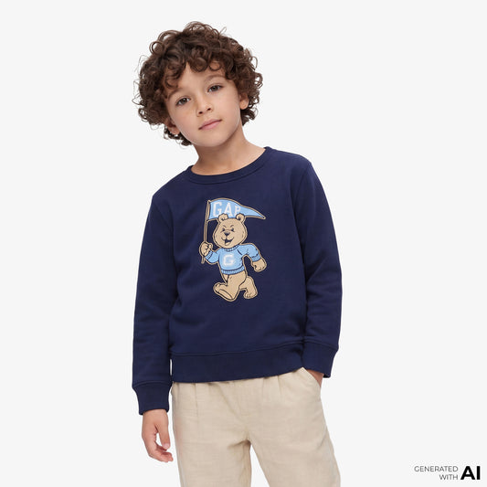 Gap V-bf Print Crew Çocuk Lacivert Sweatshirt