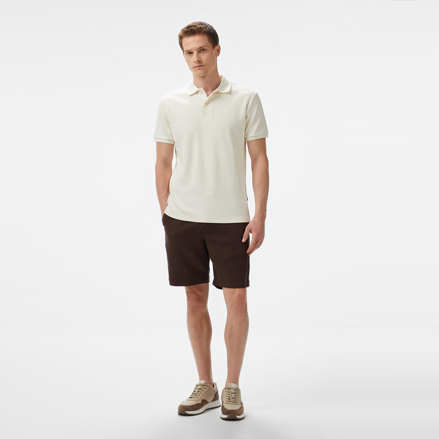 Nautica Erkek Ekru Slim Fit Polo Yaka T-shirt