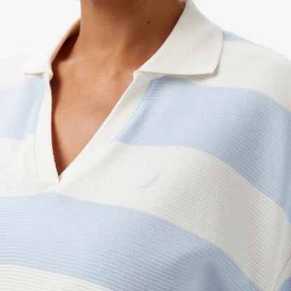 Nautica Kadın Mavi Regular Fit Çizgili Polo Yaka T-shirt