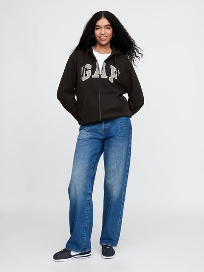 Siyah Vintagesoft Arch Logo Tam Fermuarlı Sweatshirt