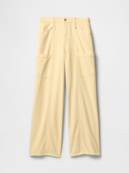 Sarı Baggy Utility Jean Pantolon