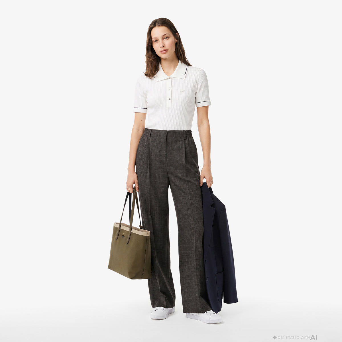 Lacoste Slim Fit Kadın Beyaz Triko