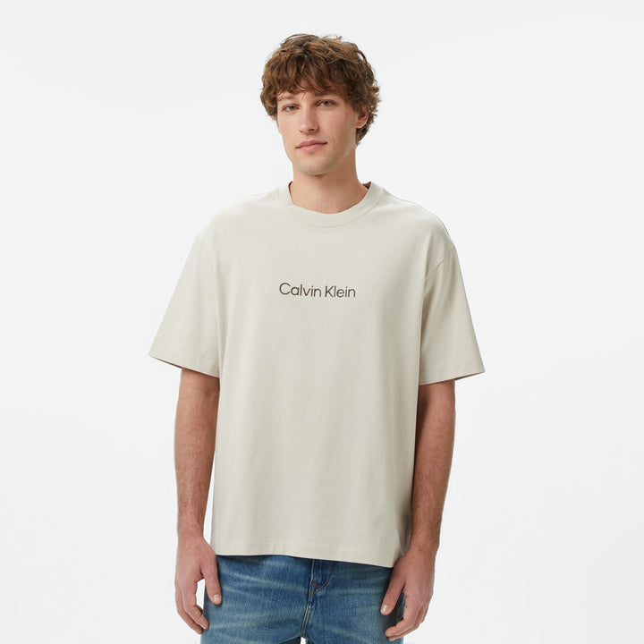 Calvin Klein Relaxed Standard Logo Crewnk Erkek Bej T-shirt