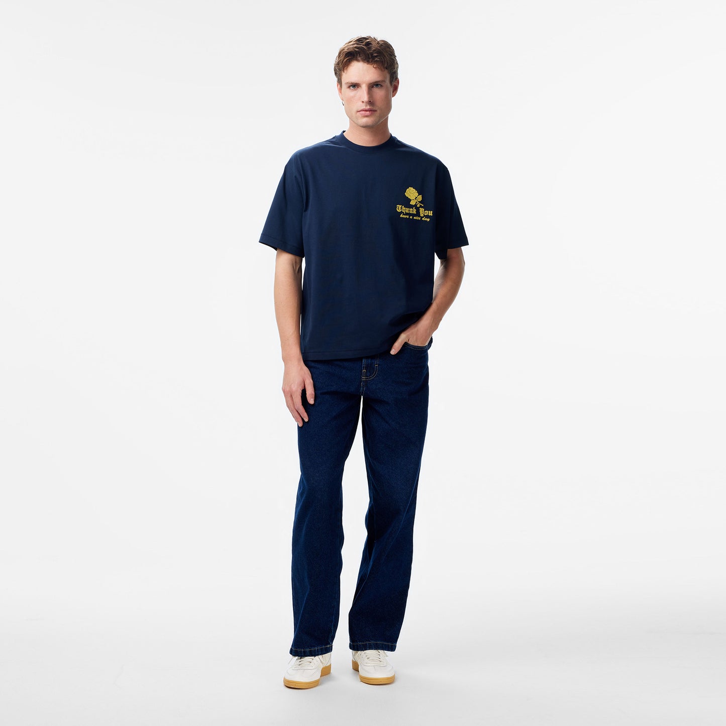 Market Thank You Needlepoint Erkek Lacivert T-shirt