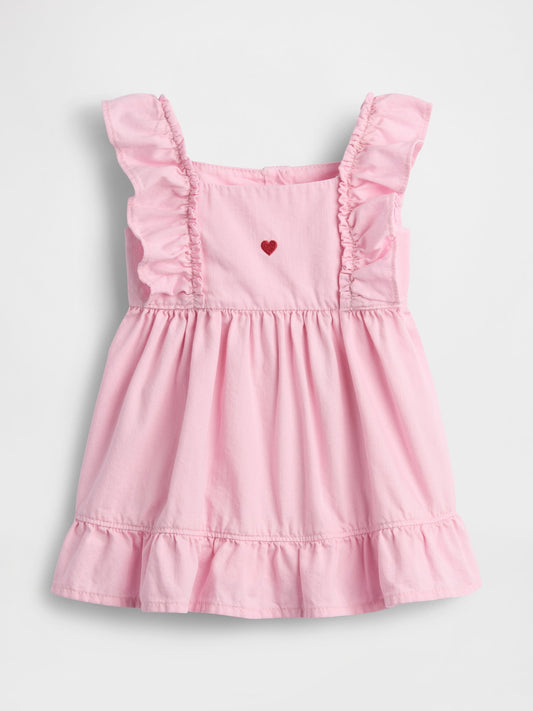 Pembe Denim Kalp Işlemeli Elbise