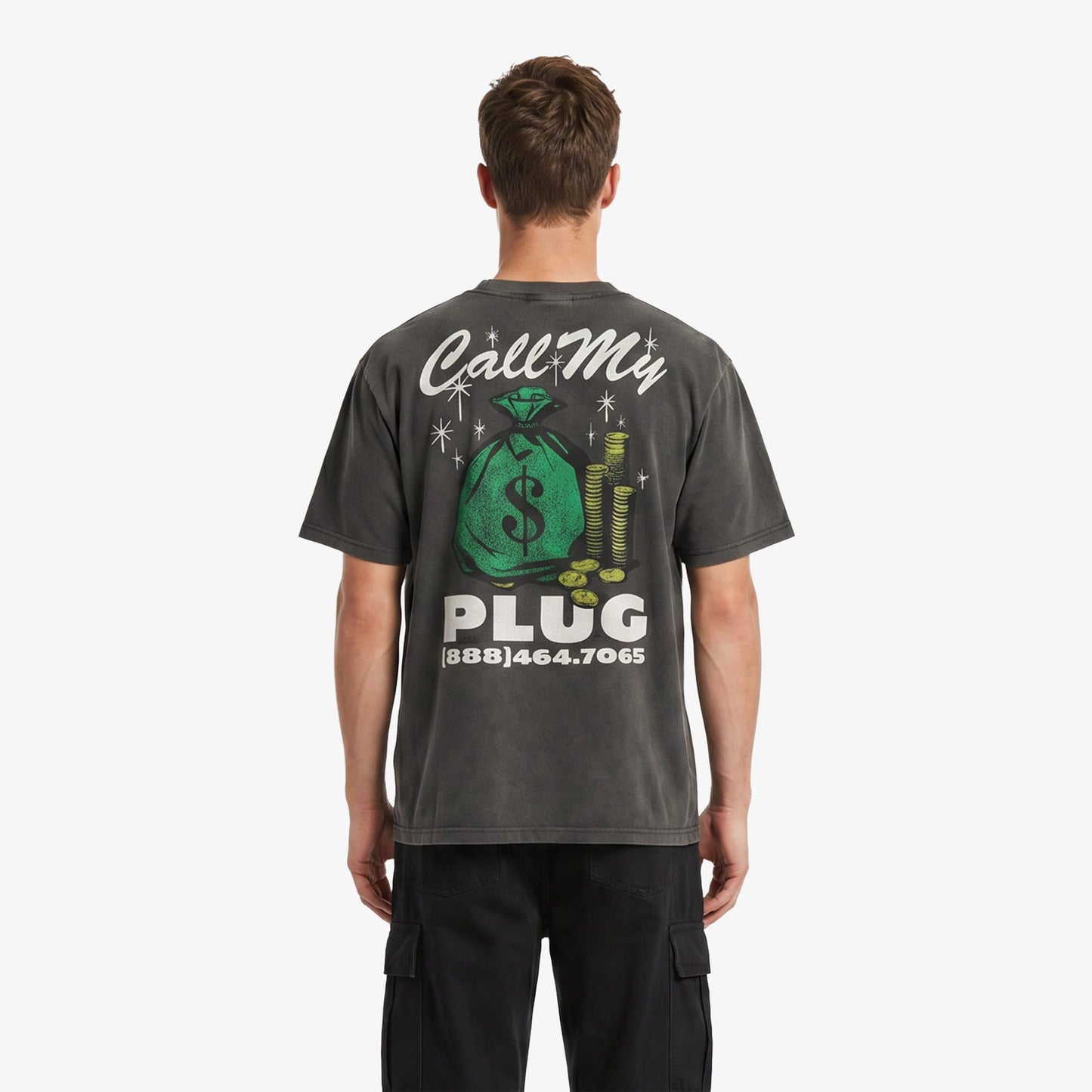 Market Call My Plug Erkek Siyah T-shirt
