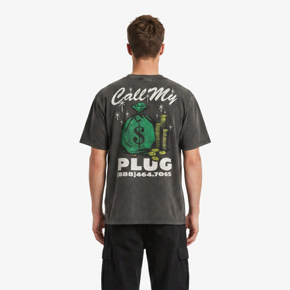 Market Call My Plug Erkek Siyah T-shirt
