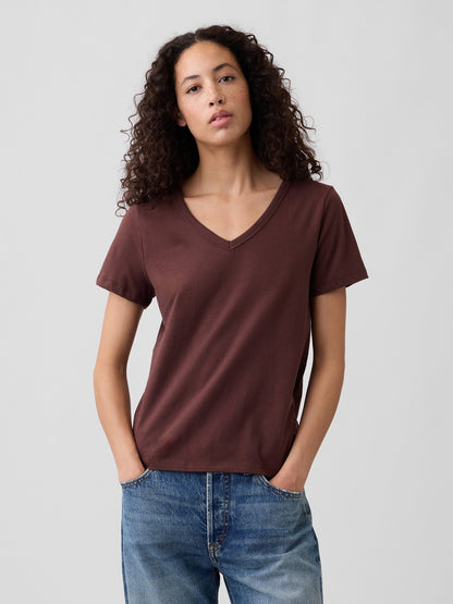 Kahverengi V Yaka T-shirt