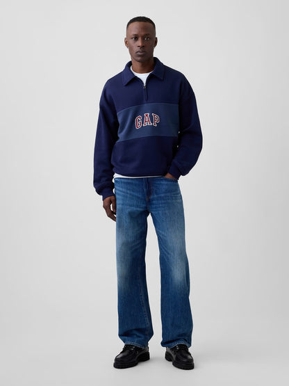 Lacivert Oversized Gap Logo Yarım Fermuarlı Sweatshirt