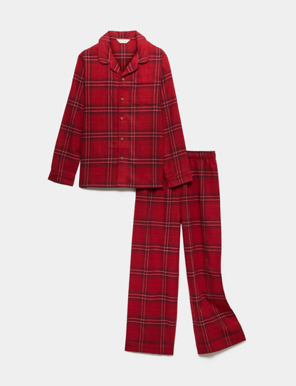 Saf Pamuklu Ekose Desenli Pijama Takımı