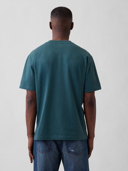 Koyu Yeşil Everyday Soft Relaxed Grafik T-shirt