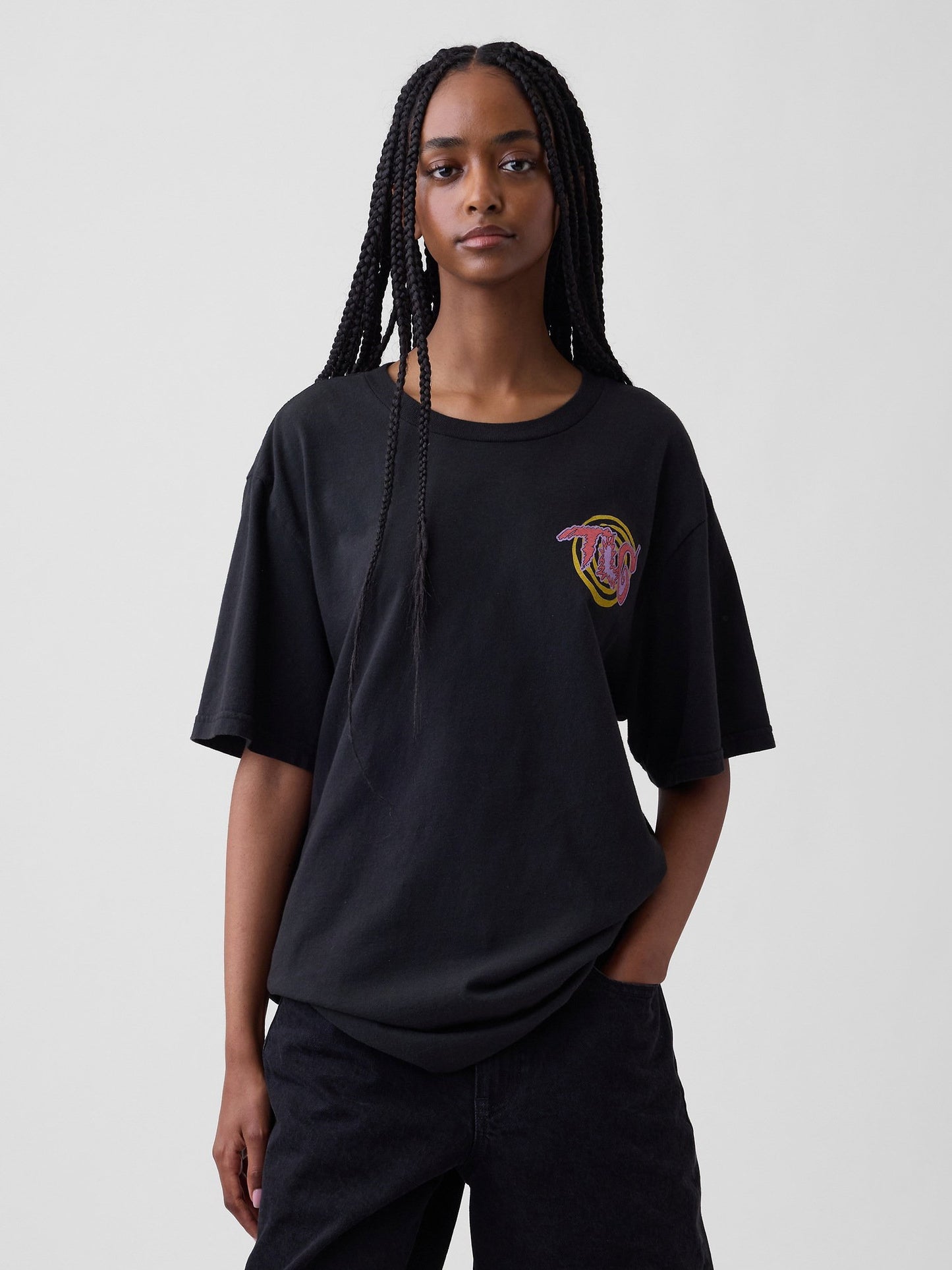 Siyah Tlc Relaxed Grafik Baskılı T-shirt