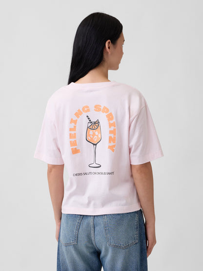 Açık Pembe Boxy Grafik Baskılı T-shirt
