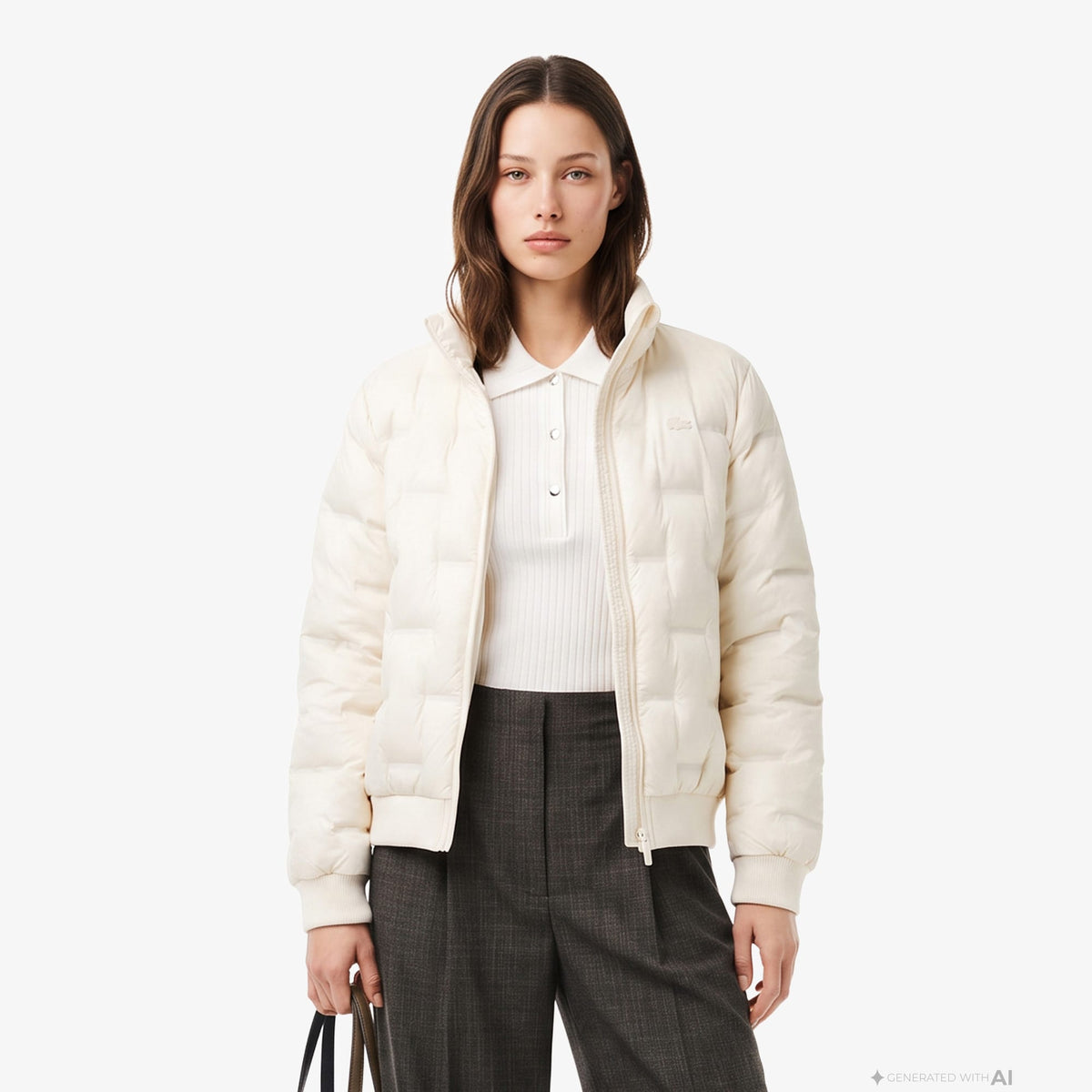Lacoste Regular Fit Kadın Beyaz Mont
